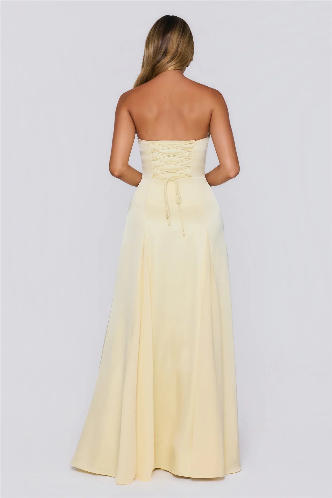 Moment Of Class Strapless Satin Maxi Dress Lemon