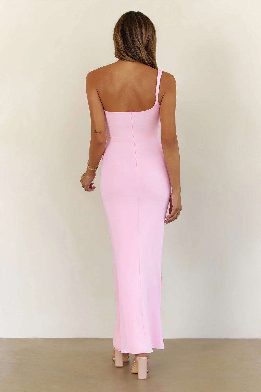 Hibiscus Aura Mesh One Shoulder Maxi Dress Pink