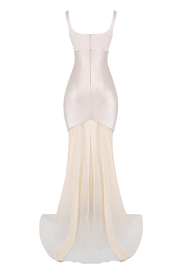 champagne chiffon floor length gown