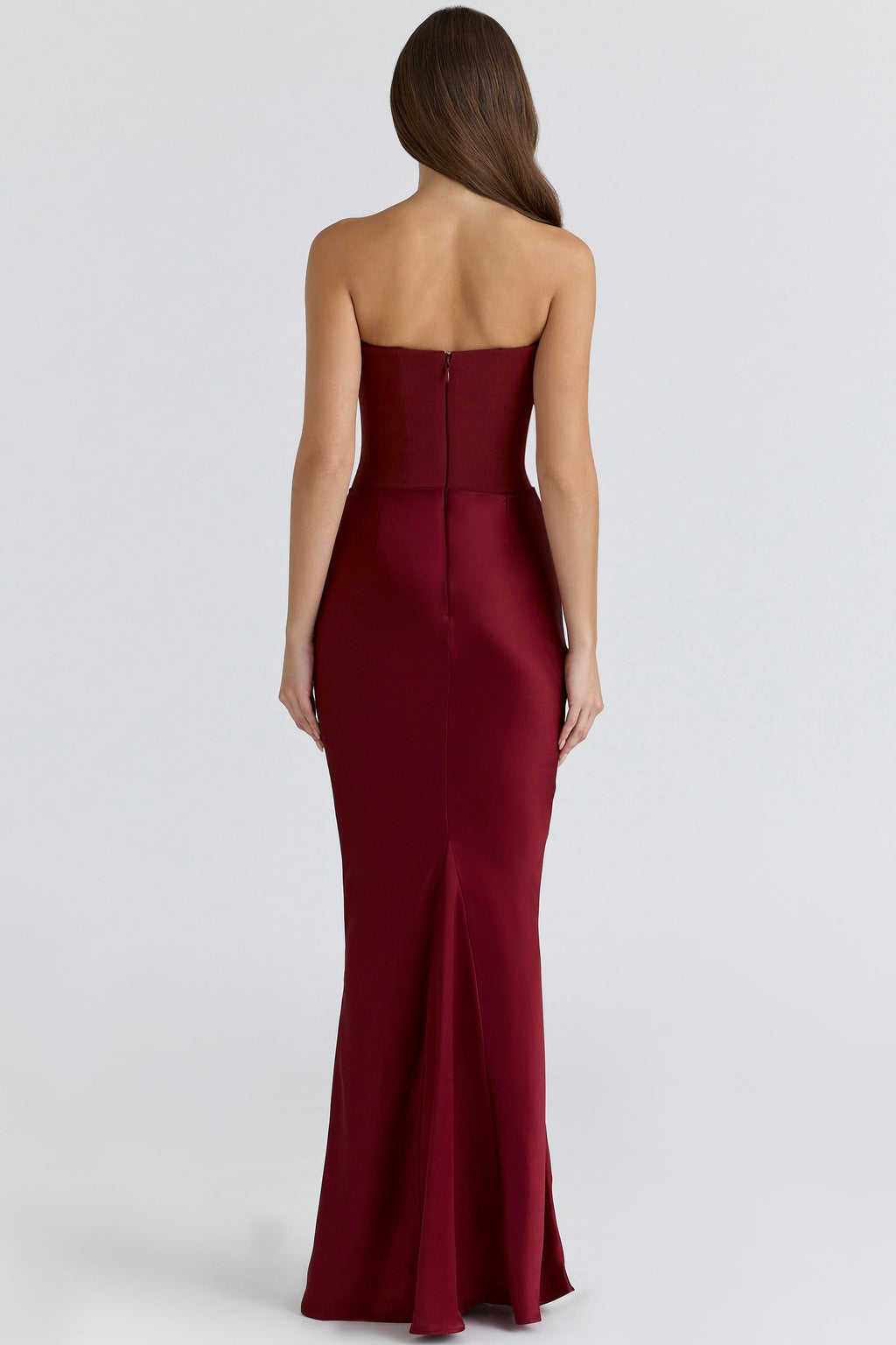 wine strapless corset maxi dress