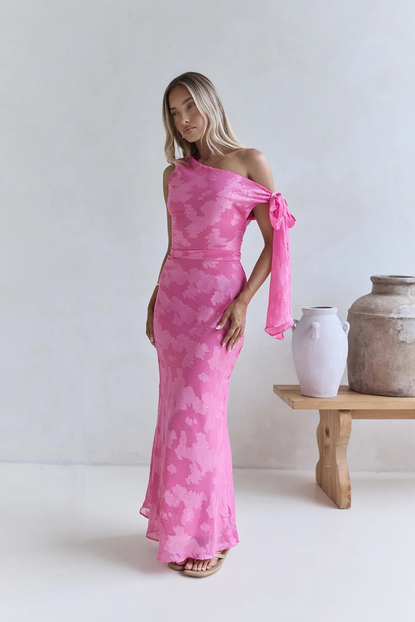 In My Heart Off Shoulder Maxi Dress Pink