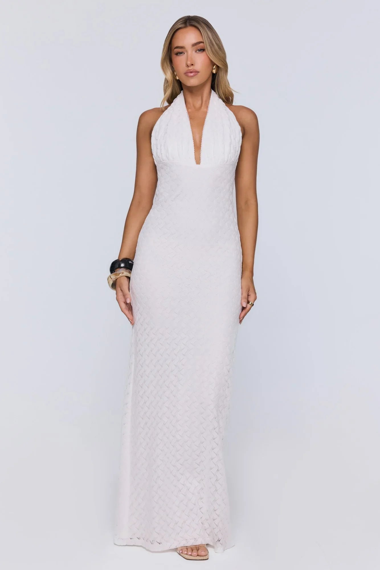 Flirty Daydream Halter Knit Maxi Dress White