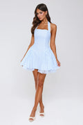 Enchanted Lily Gingham Halter Mini Dress Blue