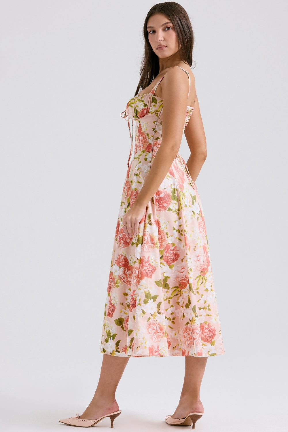 pink peony print cotton bustier sundress