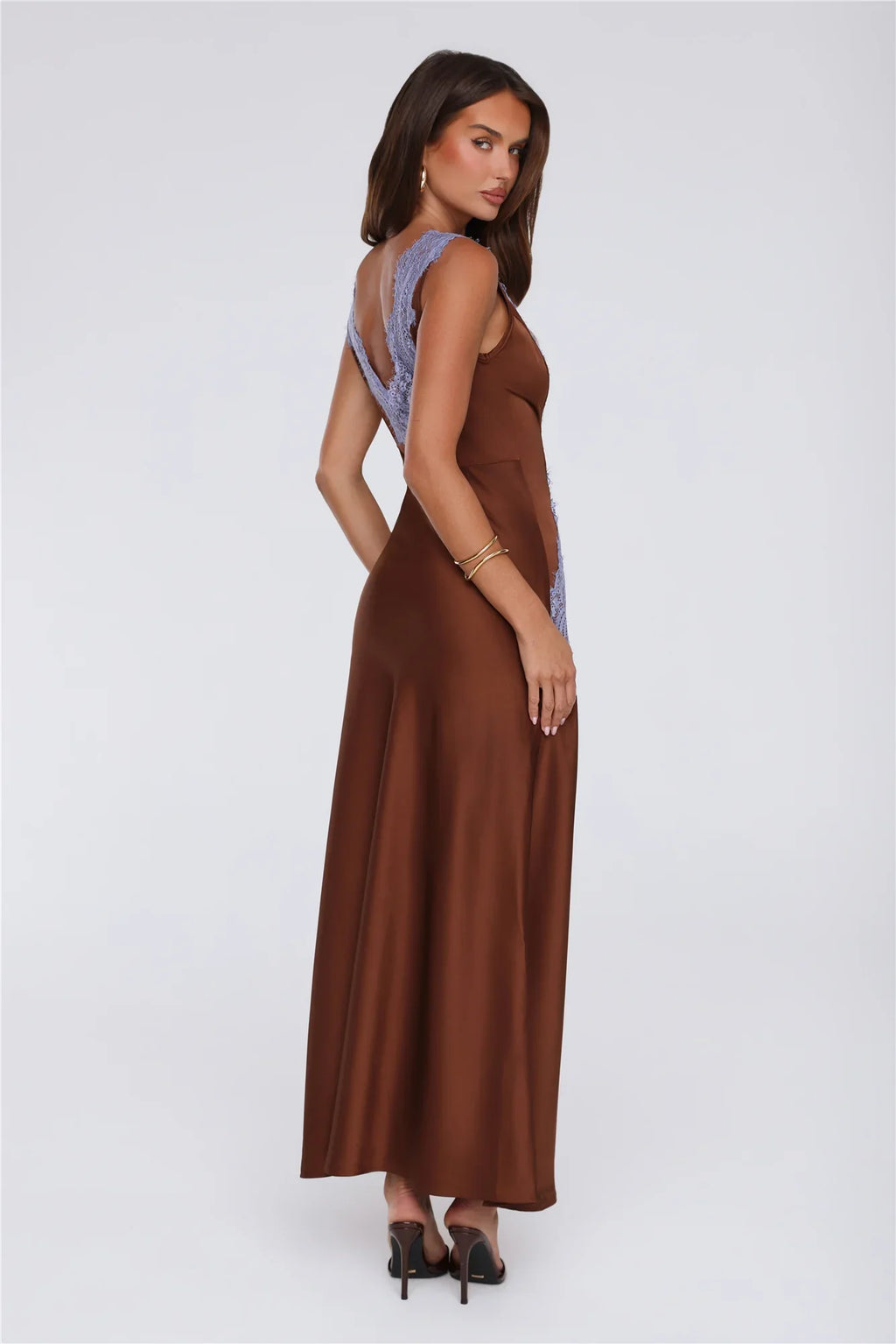 Iconic Heat Satin Maxi Dress Brown