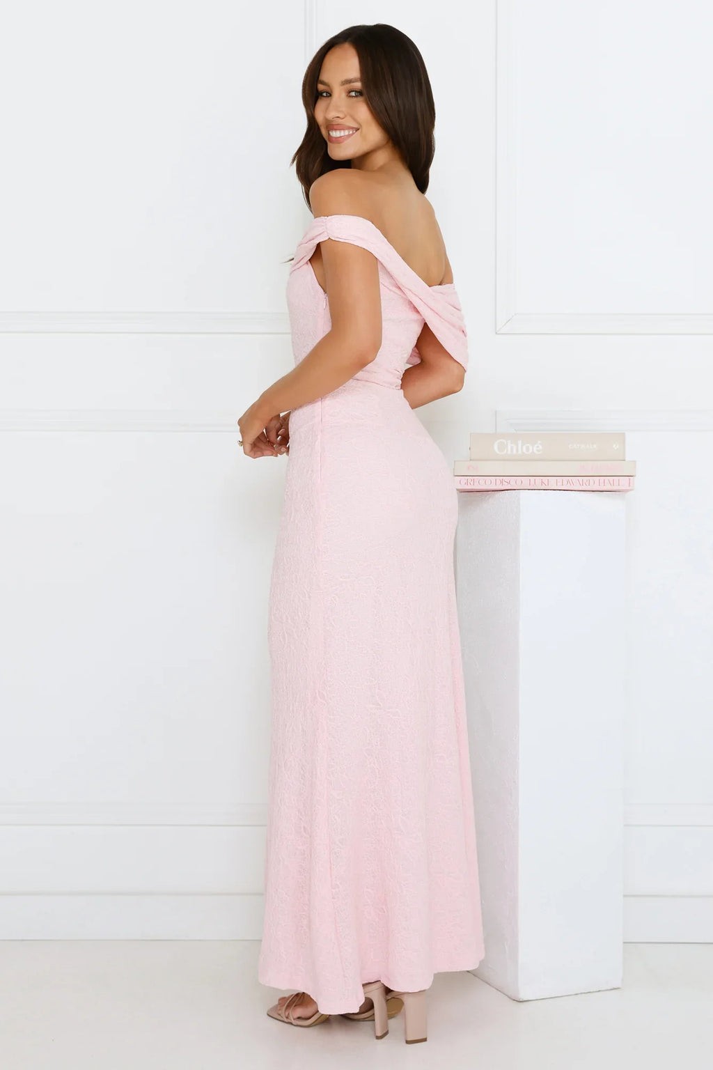Slay the Night Off Shoulder Maxi Dress Pink