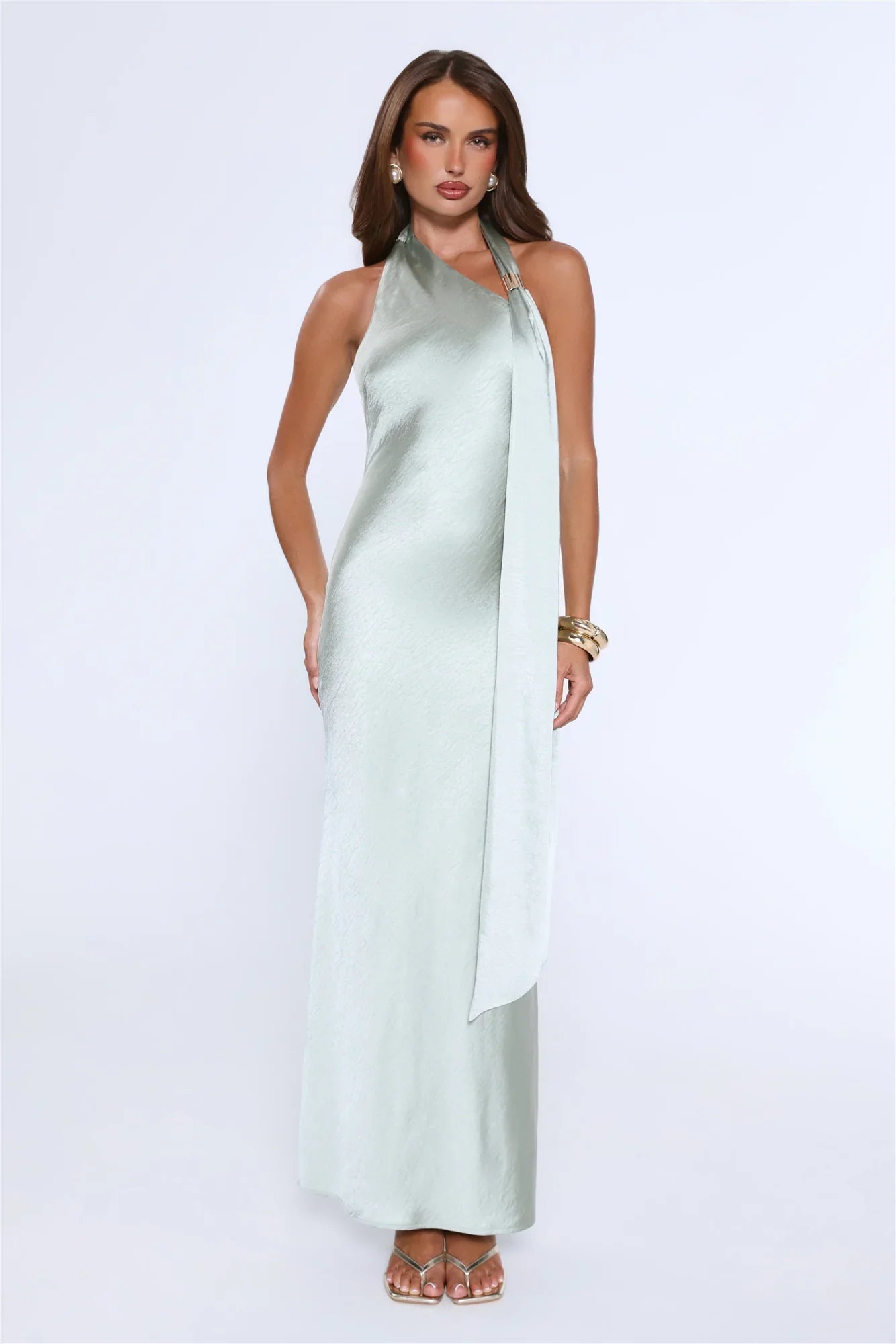 In My Moment Halter Satin Maxi Dress Sage