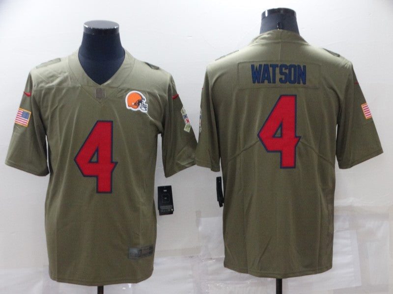 Men's Cleveland Browns Deshaun Watson #4 Olive Game Jersey1