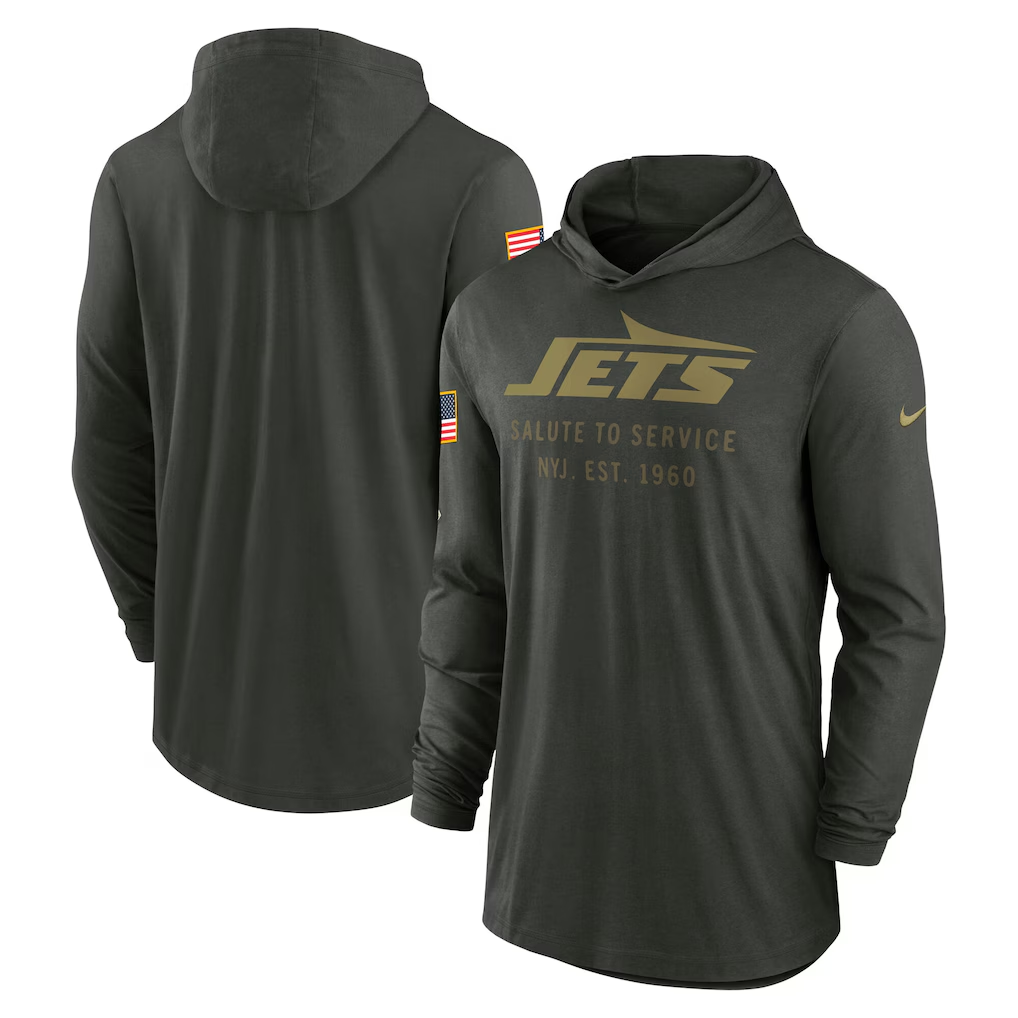 Men's New York Jets Nike Forest Green 2025 Salute to Service Sideline Dri-FIT Lightweight Hooded Pullover