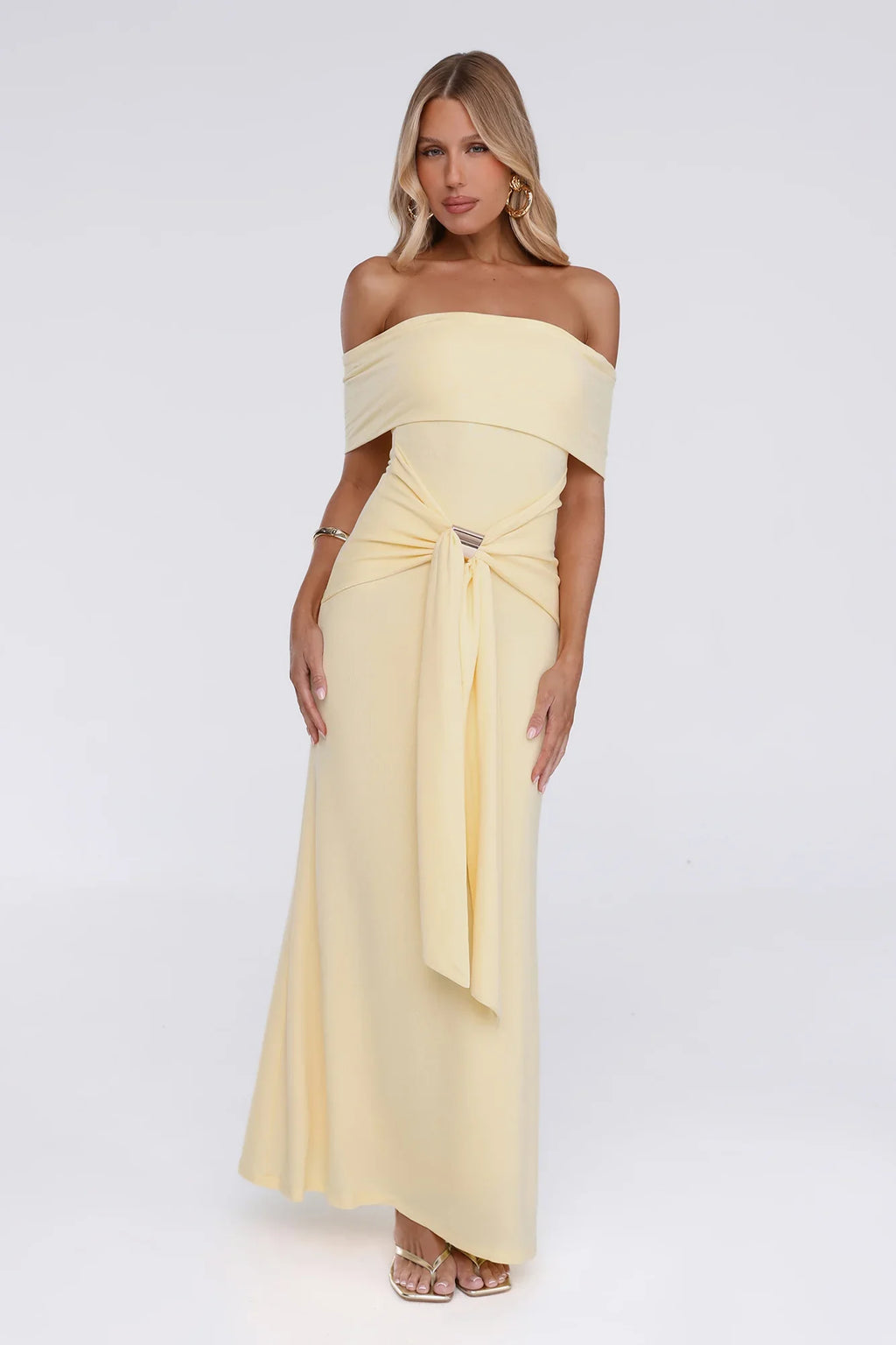 Contemporary Vibe Off Shoulder Maxi Dress Yellow