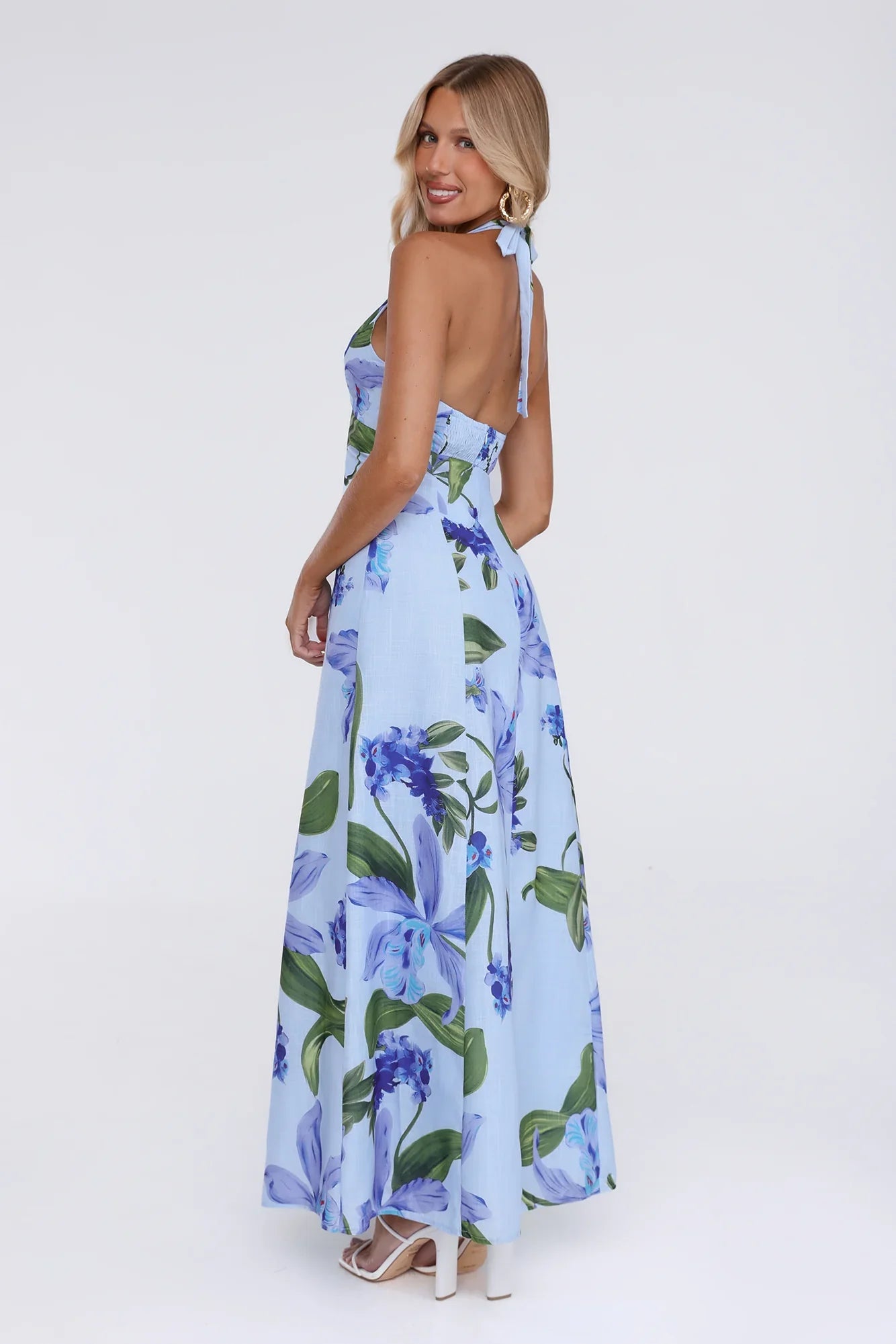 Fleur Flicker Halter Maxi Dress Blue
