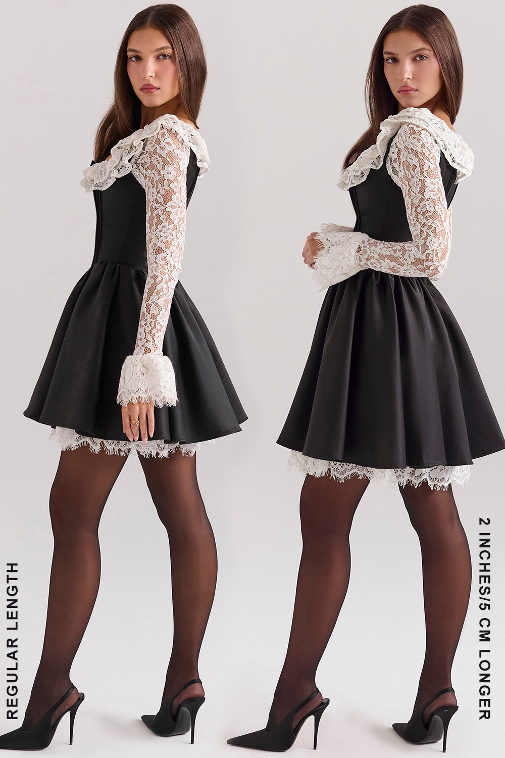 black lace ruffle mini dress - sale