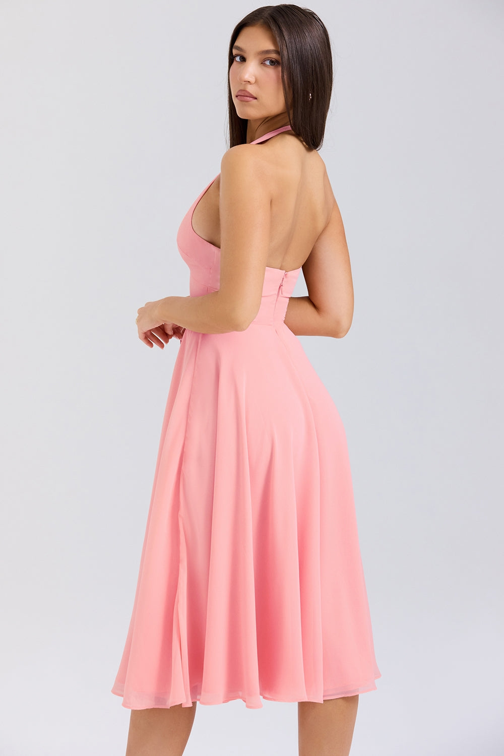 peach georgette halter sundress