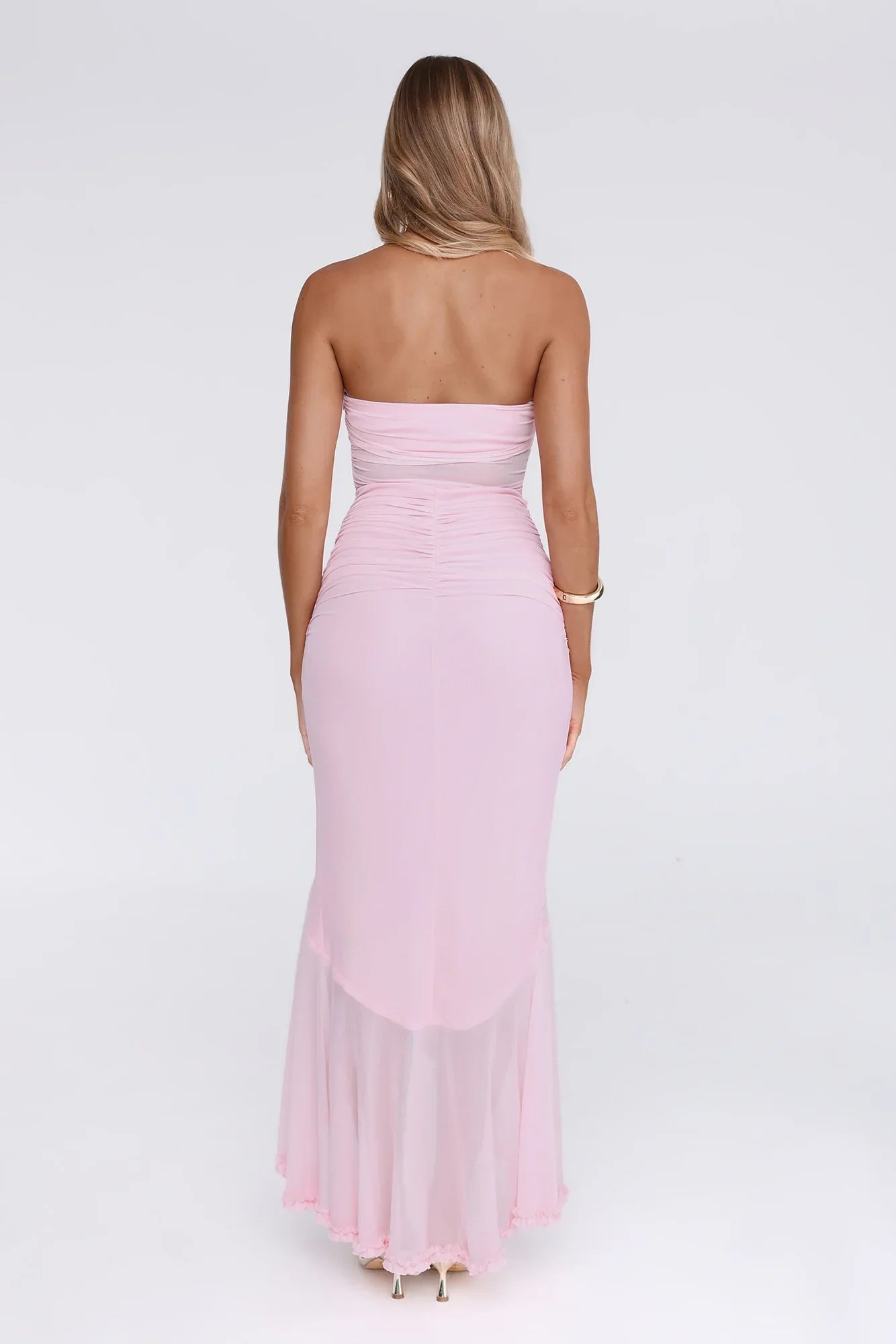 Spark Soirée Strapless Mesh Maxi Dress Blush