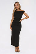 Chic Dreams Await Off Shoulder Maxi Dress Black
