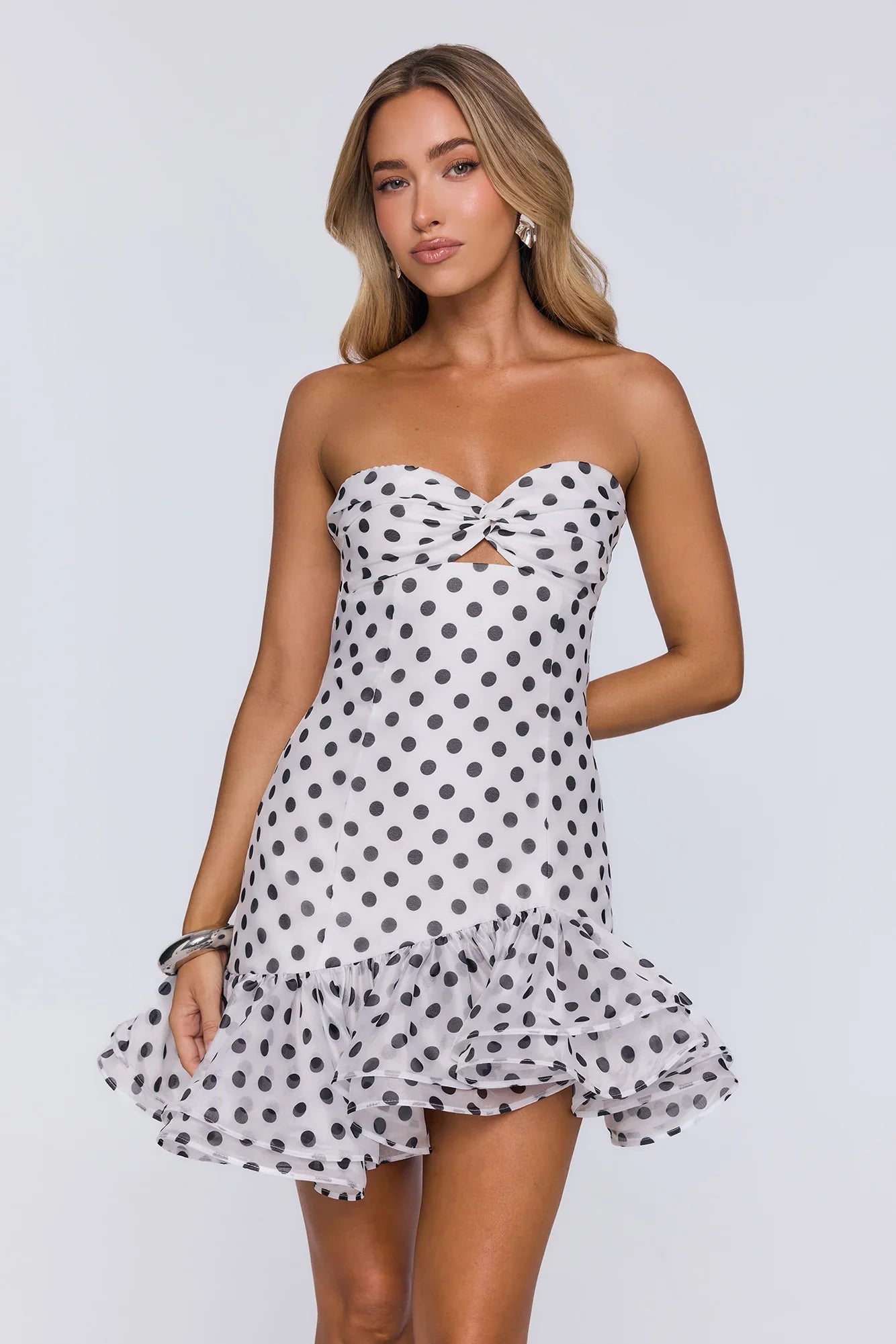 Trends In Focus Strapless Polka Dot Mini Dress White