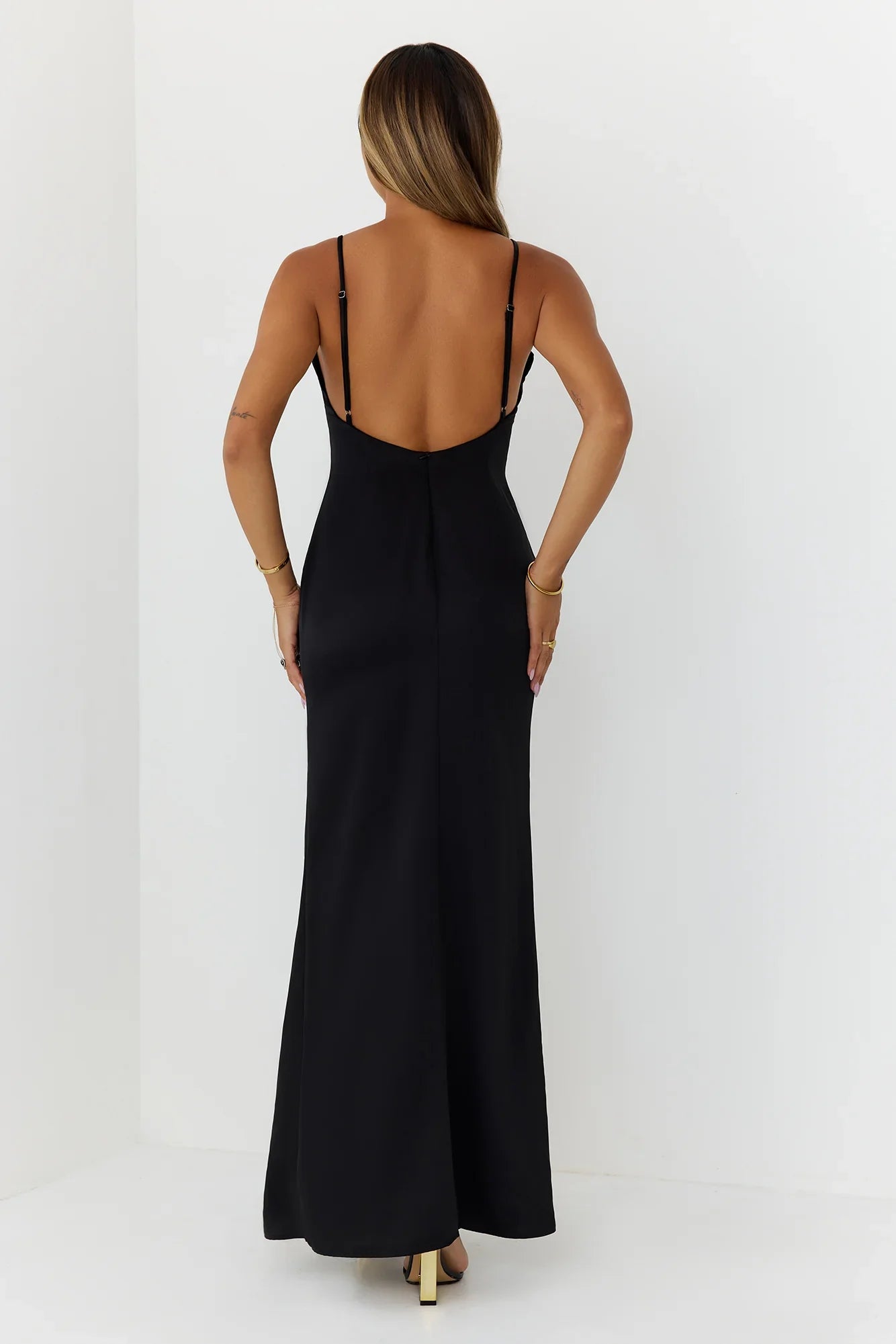 Satin Lace Nights Maxi Dress Black
