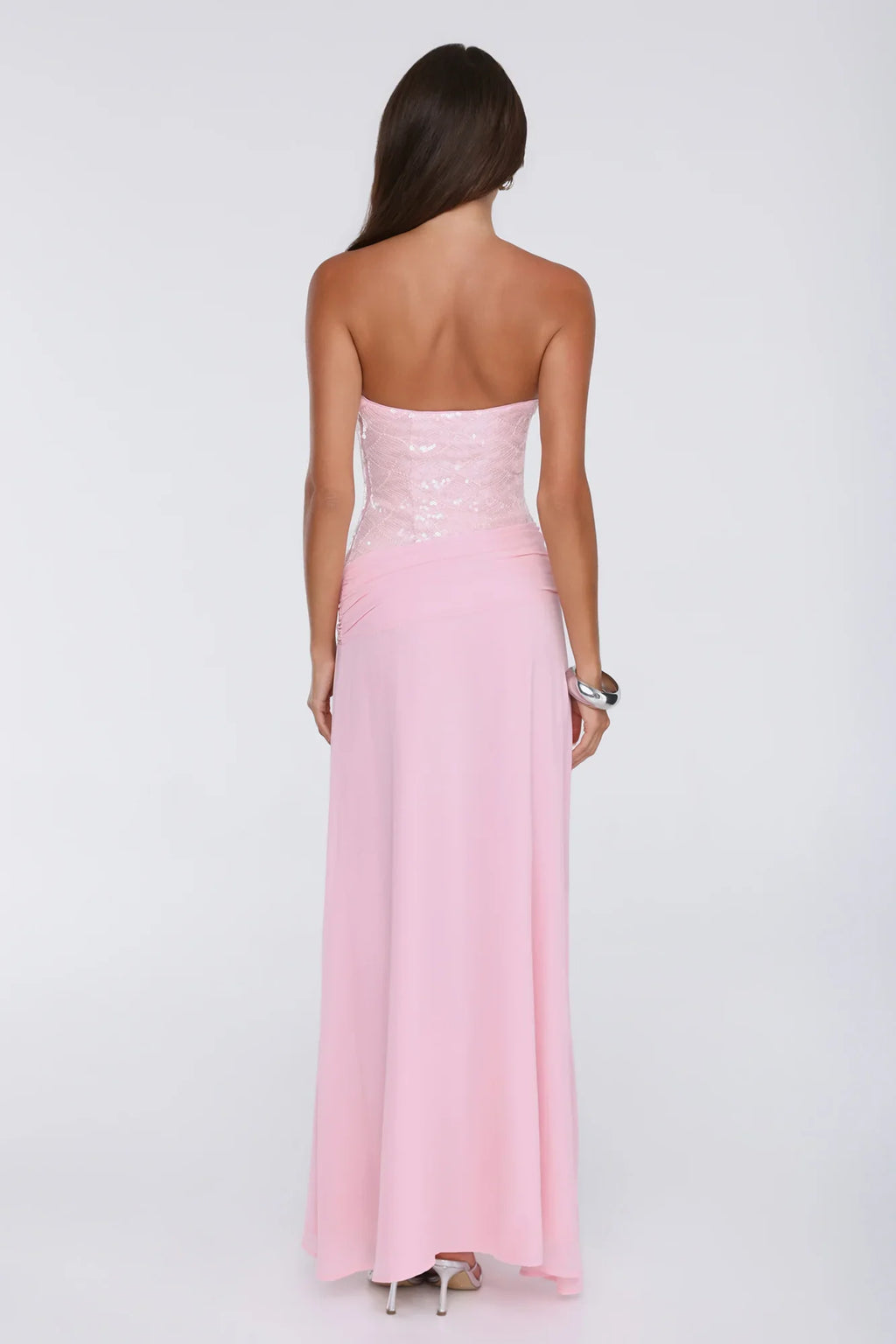 Shine Into Midnight Strapless Sequin Maxi Dress Pink