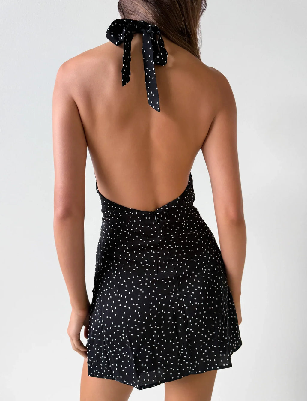 DYLAN HALTER MINI DRESS - BLACK POLKA
