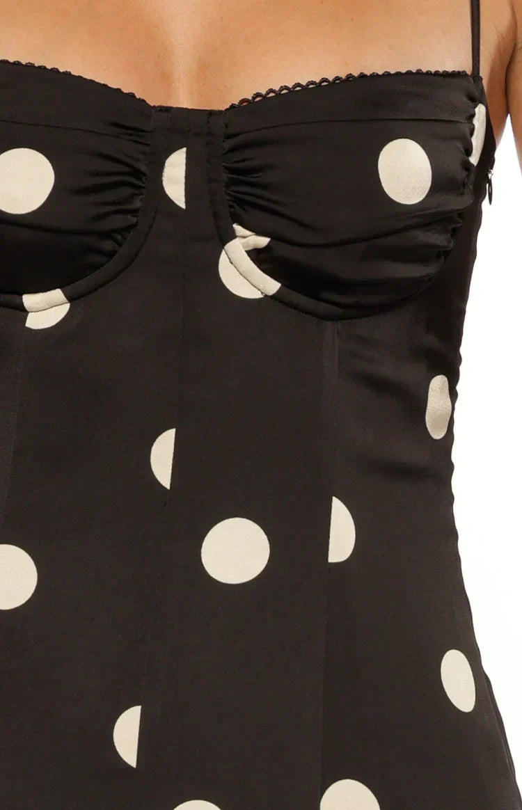Smith Black Satin Spot Maxi Dress