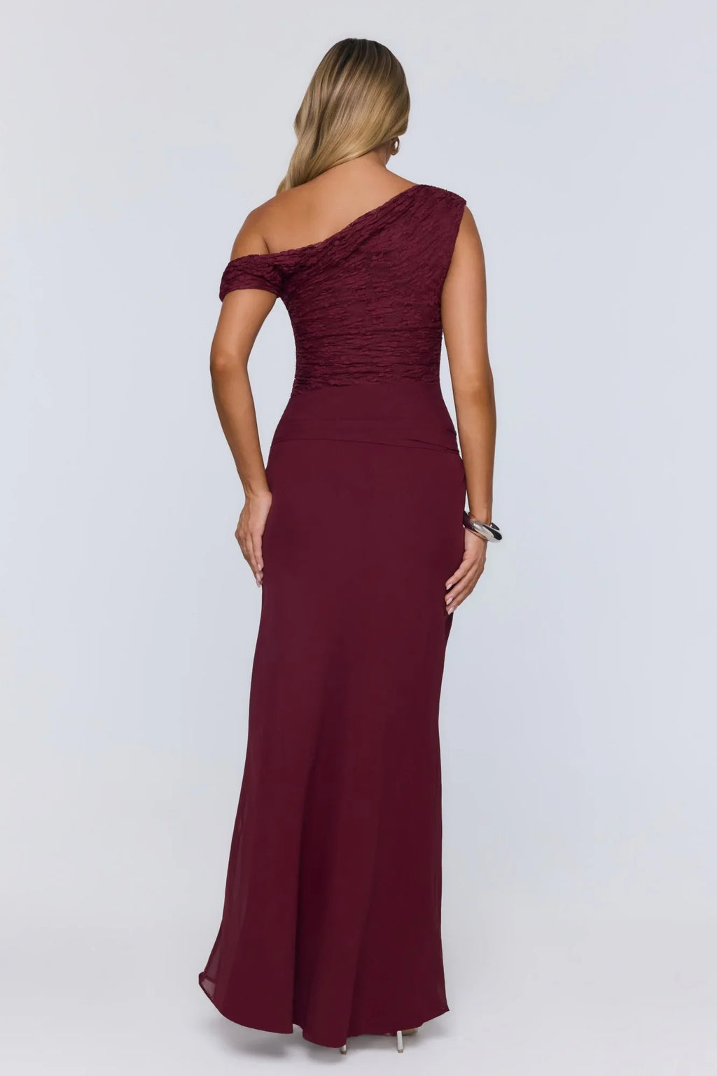 Modern Heritage Off Shoulder Maxi Dress Burgundy
