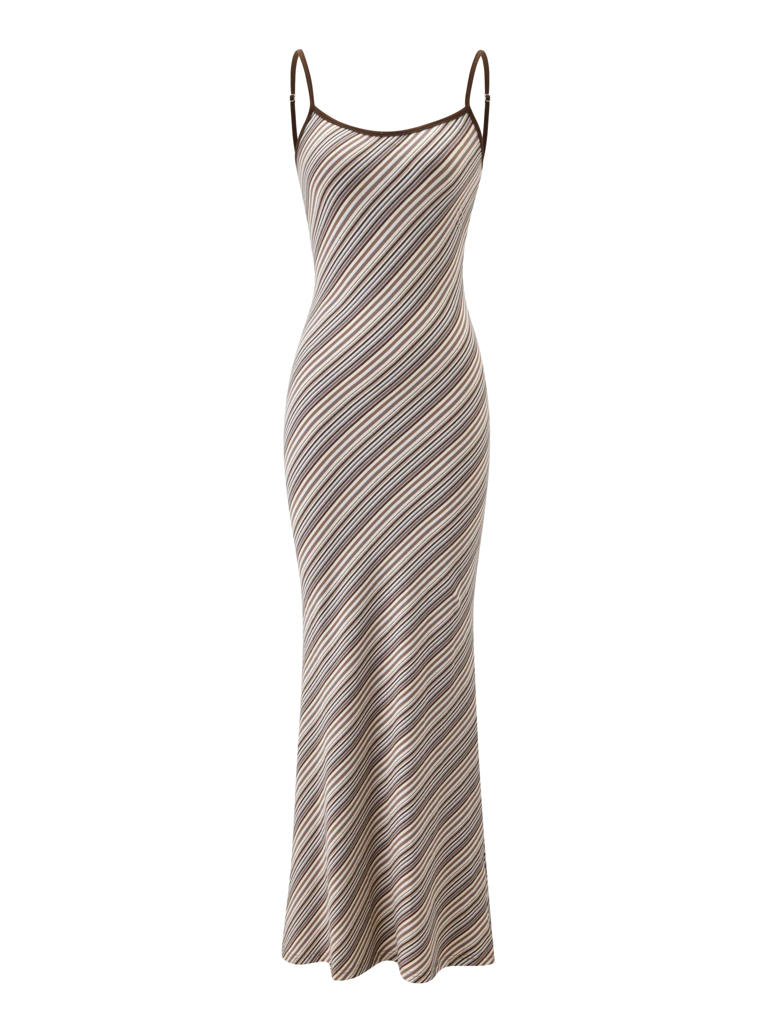 SLOANE MAXI DRESS - TAN AND CHOC STRIPE