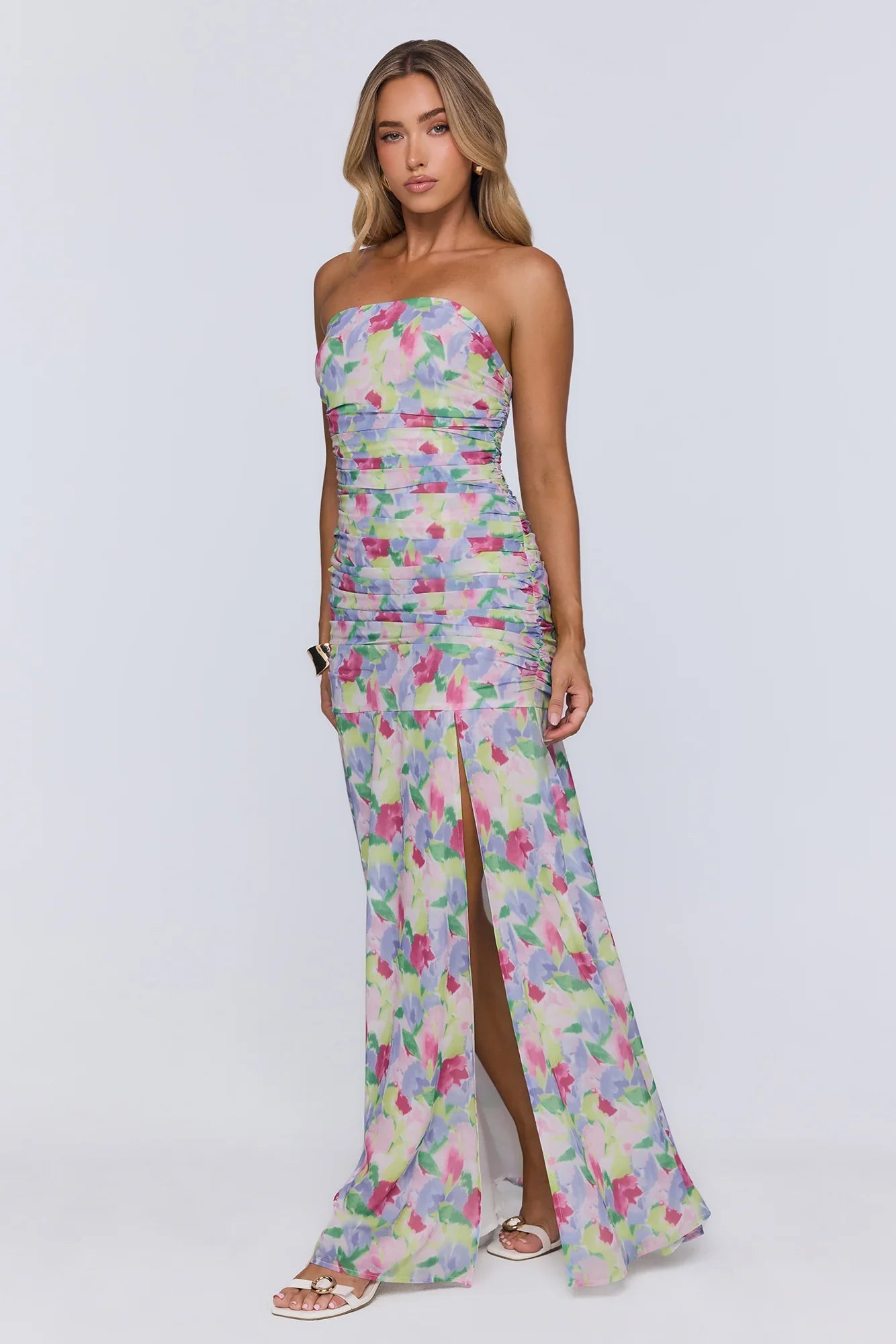 Palm Whisper Strapless Maxi Dress Multi