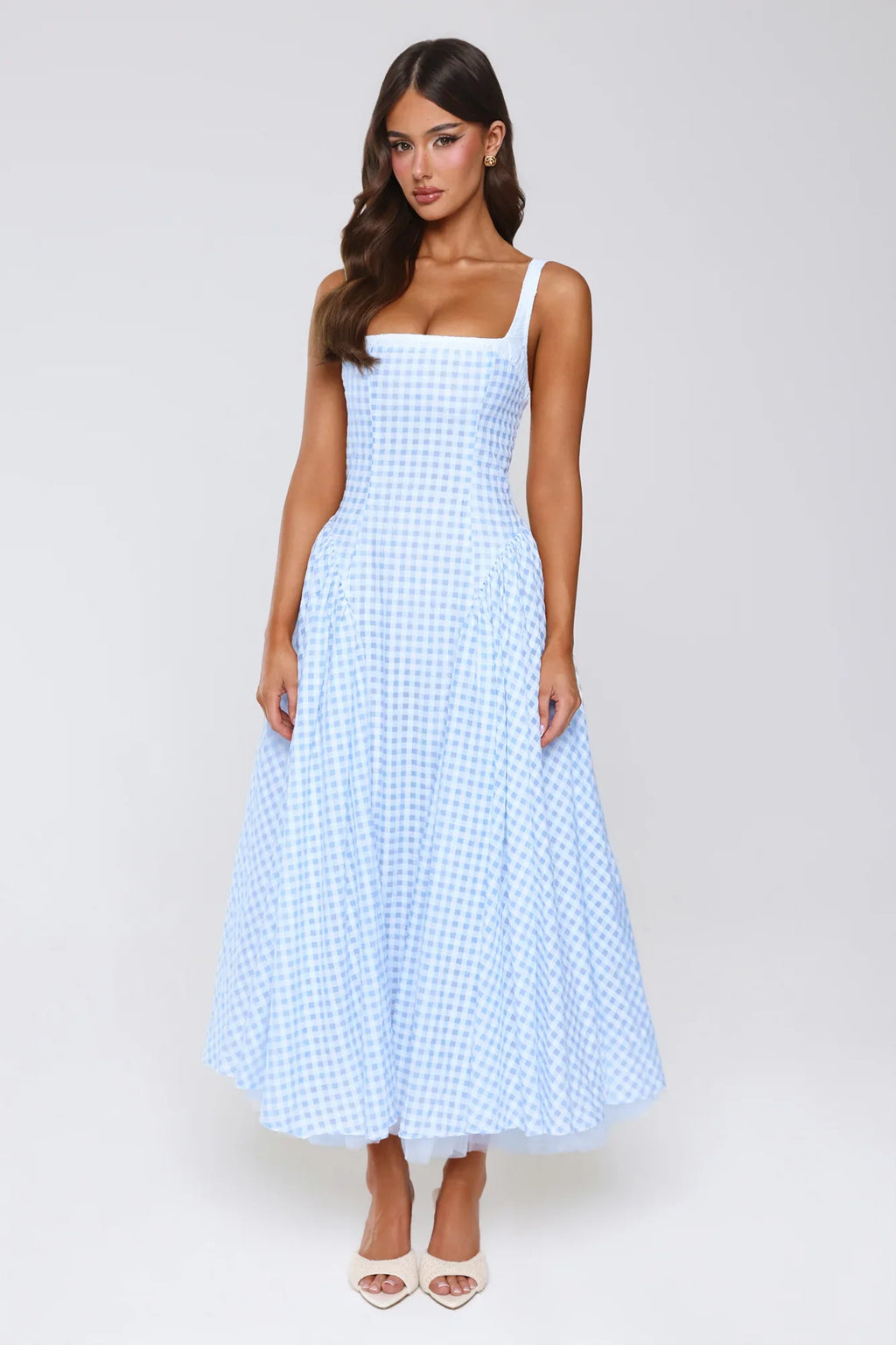 Vintage Vows Gingham Maxi Dress Blue