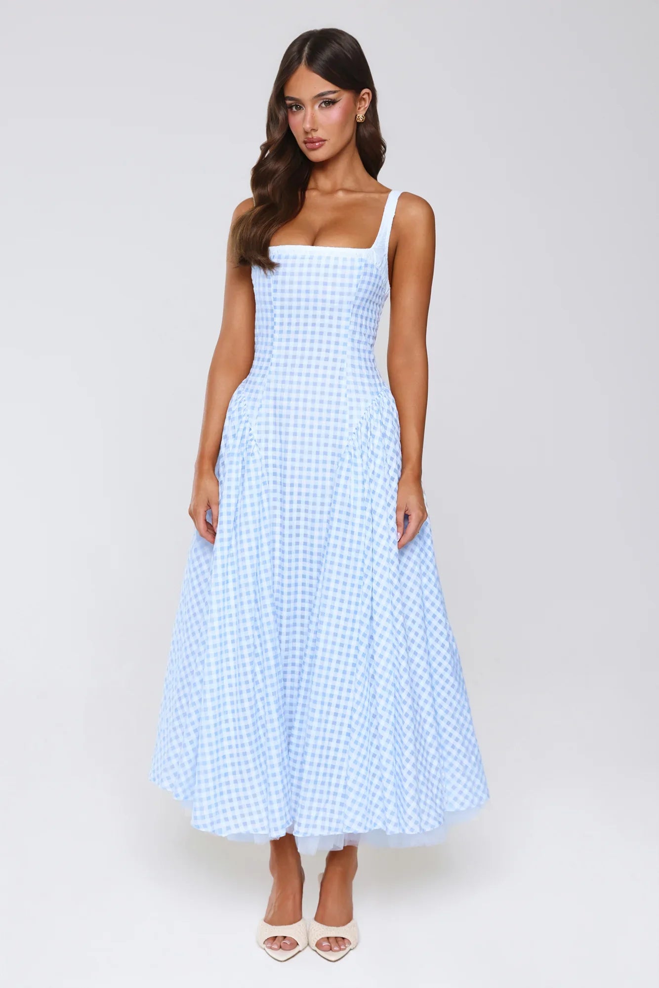 Vintage Vows Gingham Maxi Dress Blue