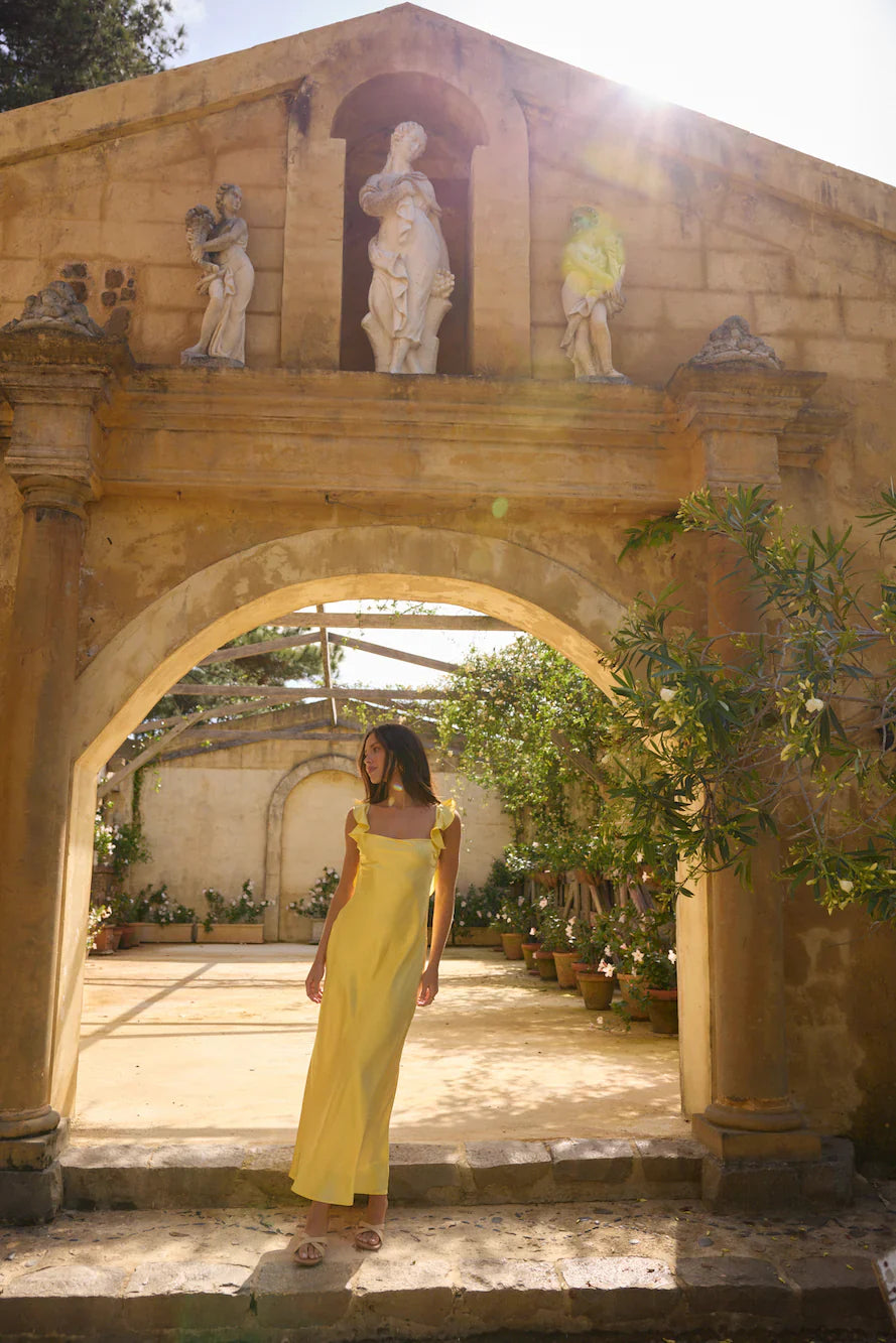 Belinda Satin Maxi Dress Yellow