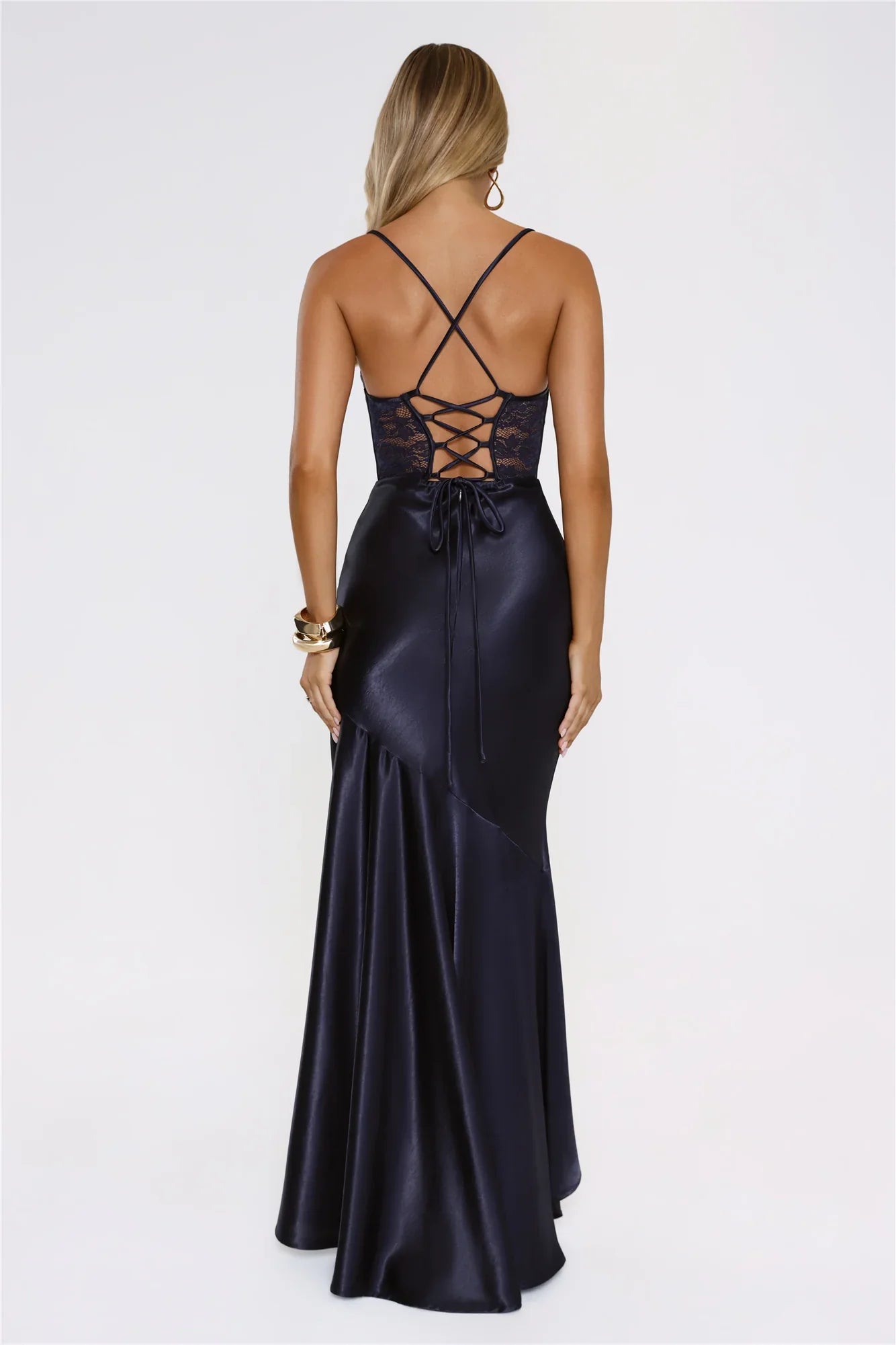 Moments In Silk Satin Maxi Dress Navy