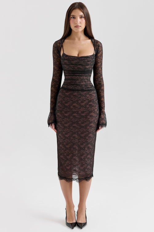 black lace corset midi dress