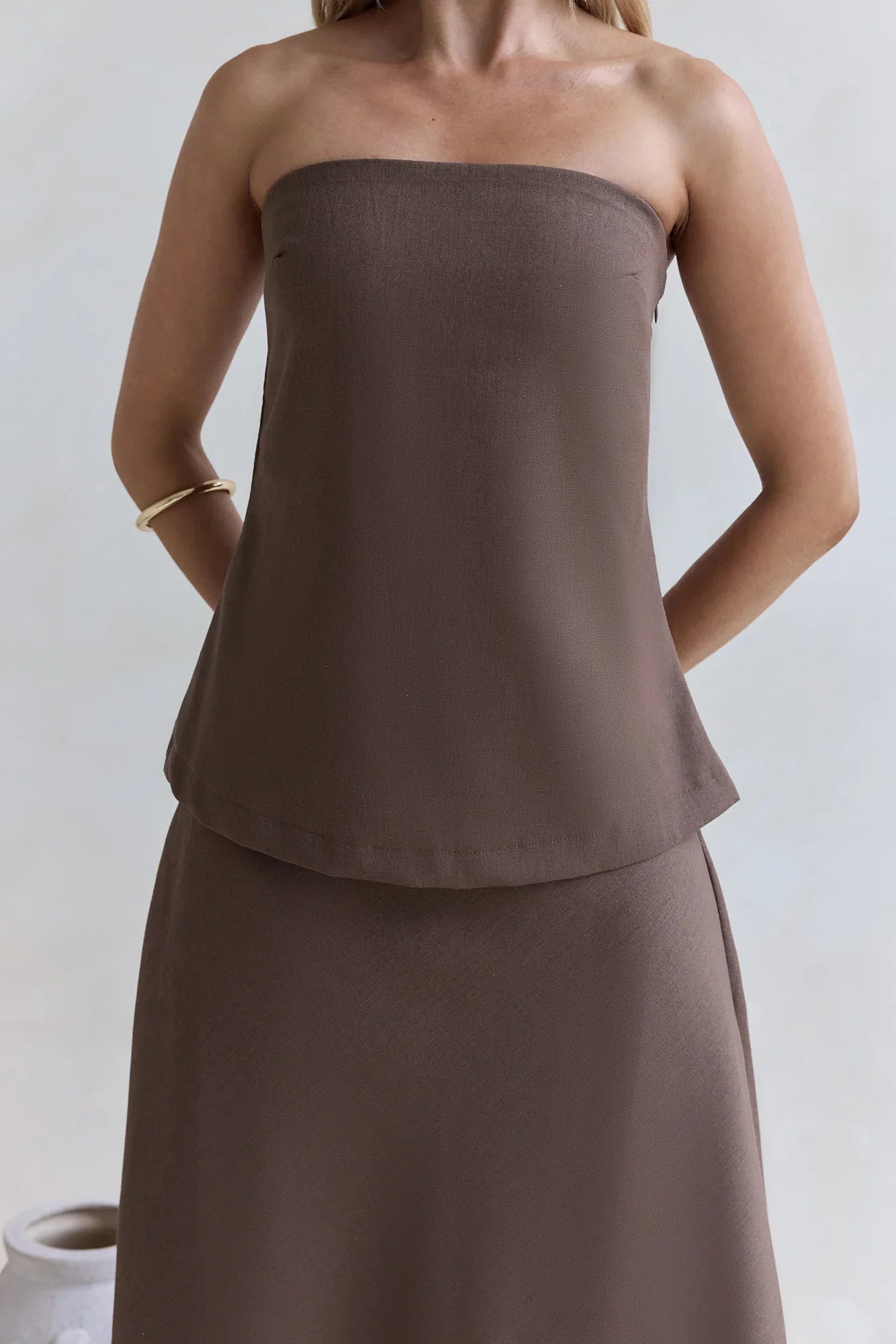 Ring The Bell Strapless Maxi Dress Brown