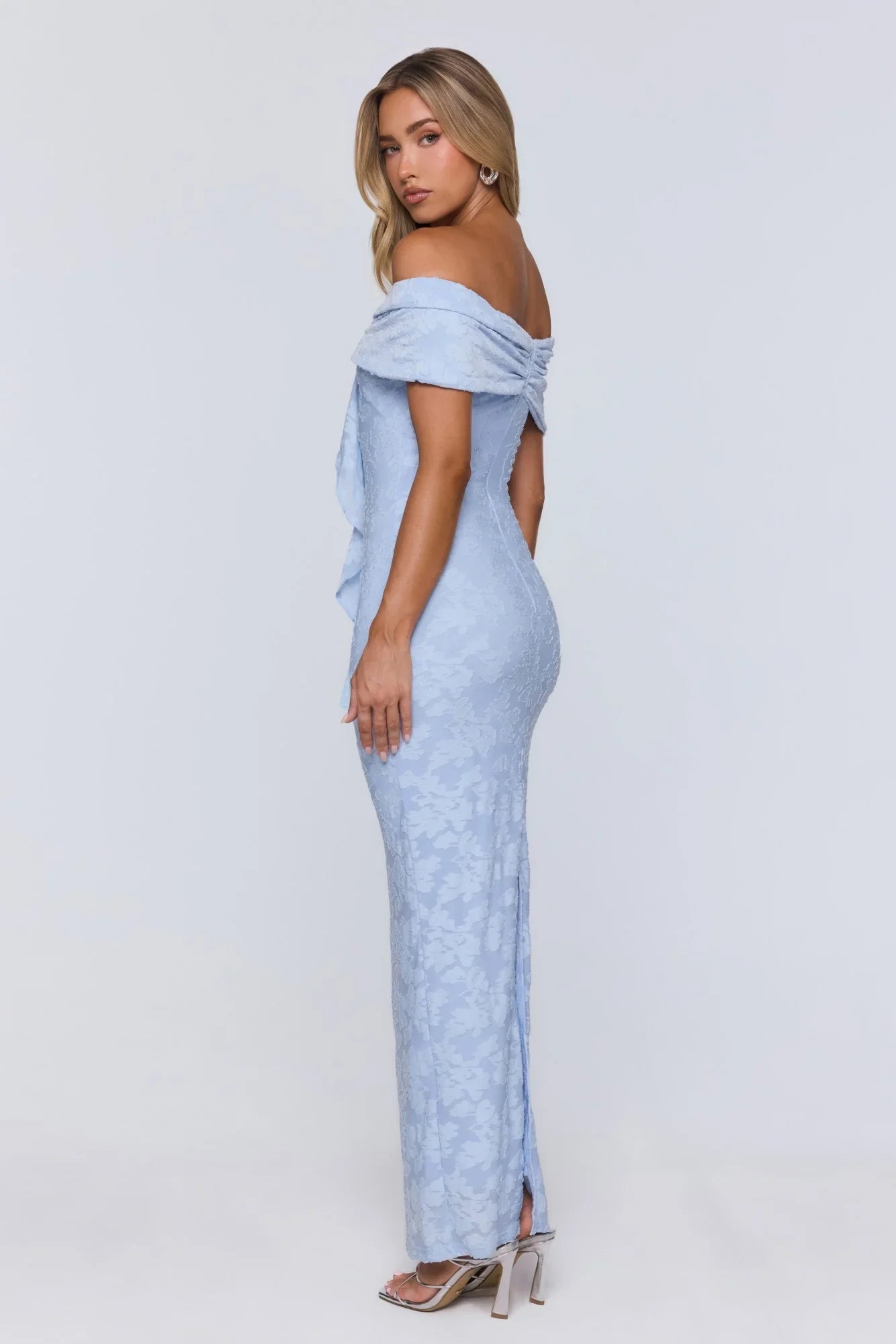 Sunshine Pop Off Shoulder Maxi Dress Blue