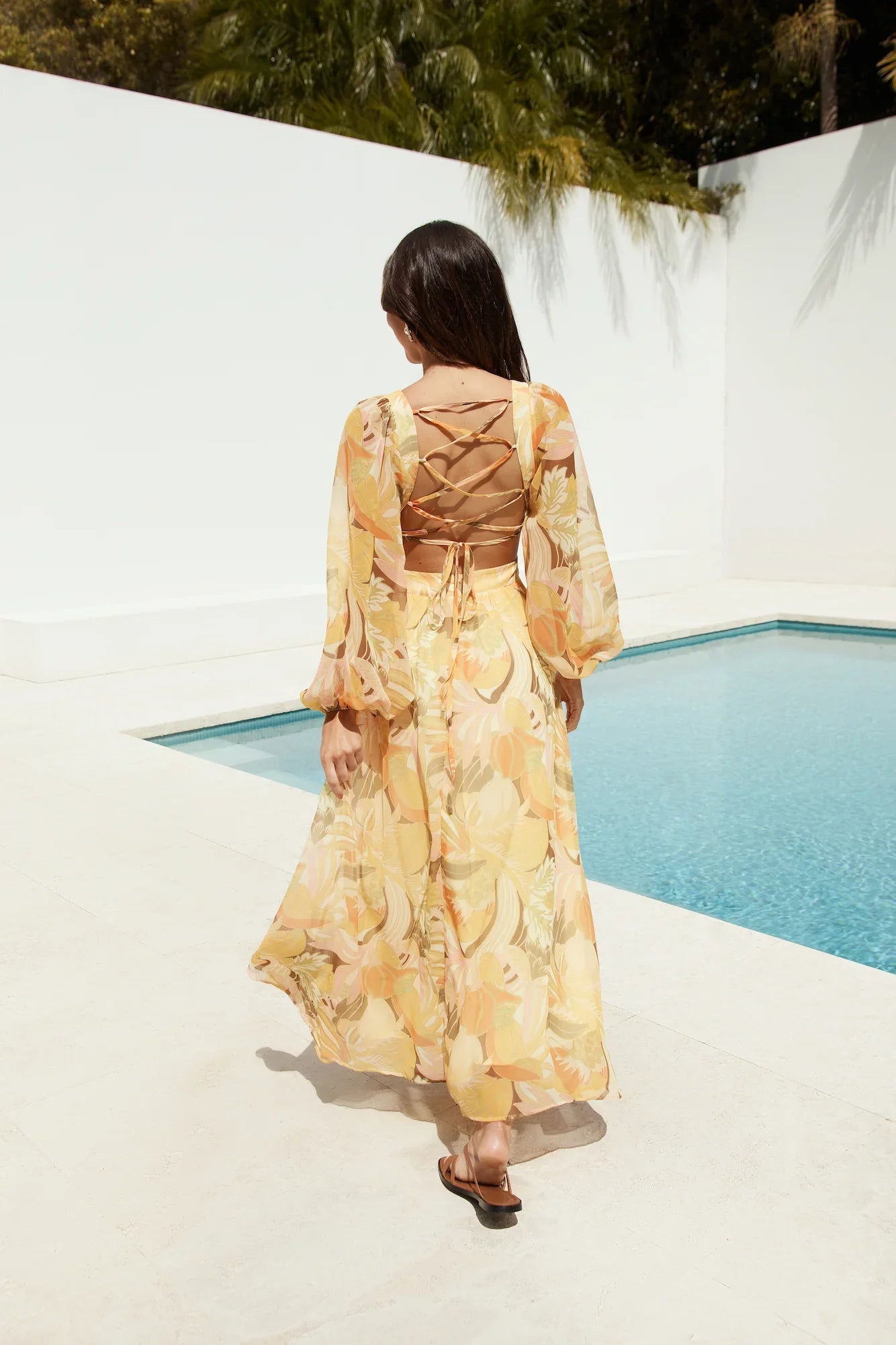 Starlight Blooms Long Sleeve Maxi Dress Yellow