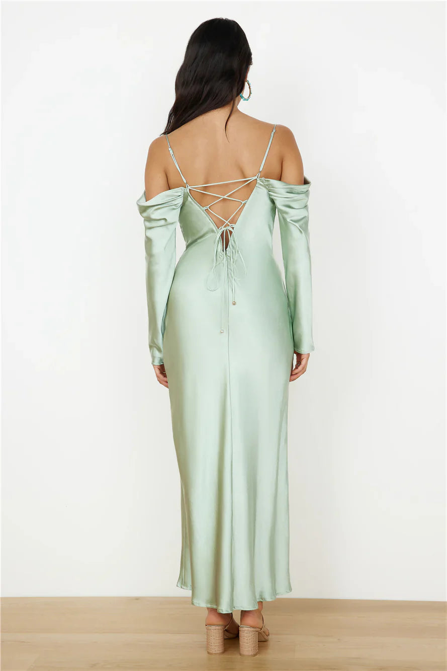 Classic Moments Satin Maxi Dress Sage