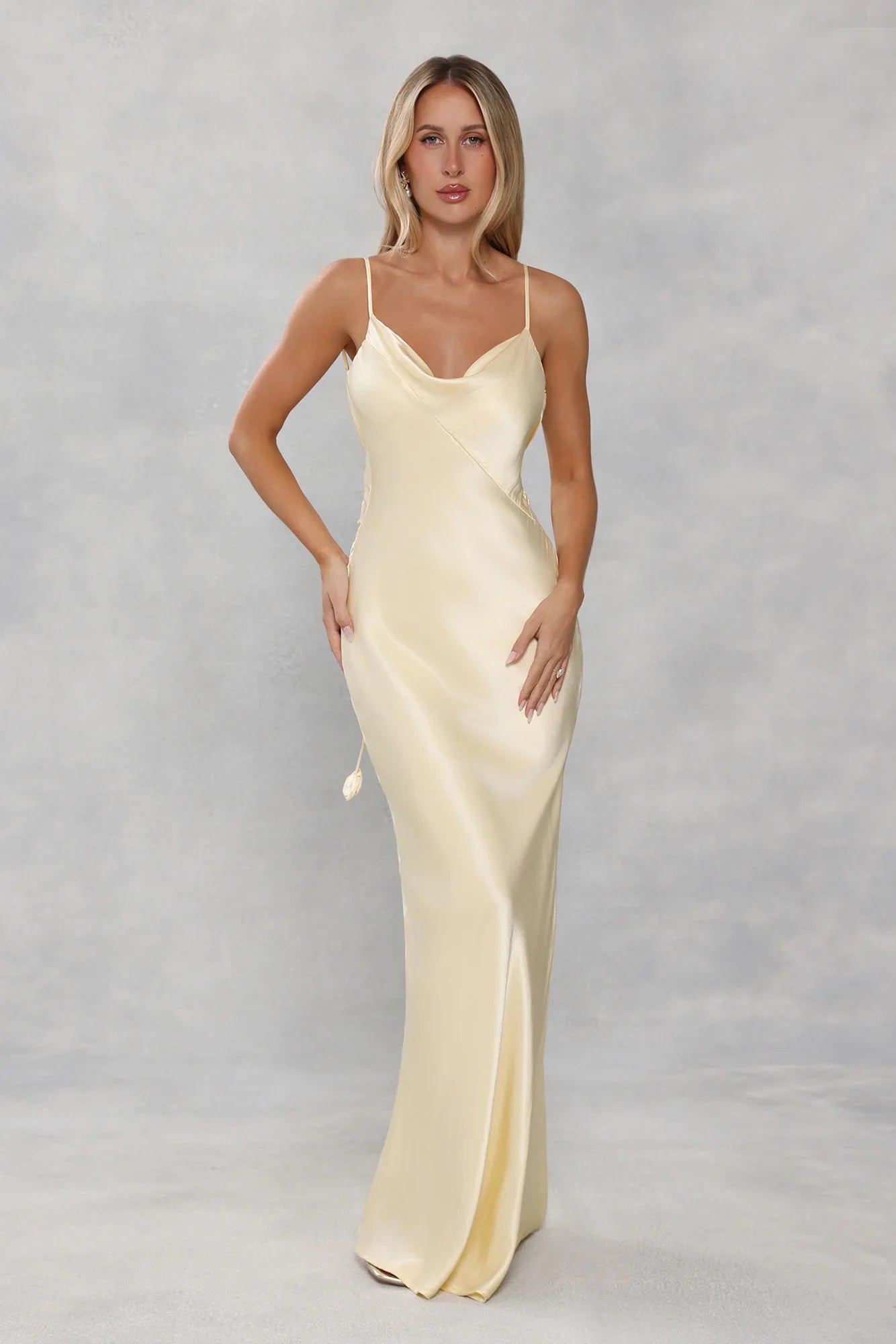 The Flora Satin Maxi Dress Yellow