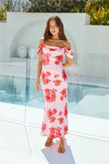 Blooming Love Satin Maxi Dress Pink