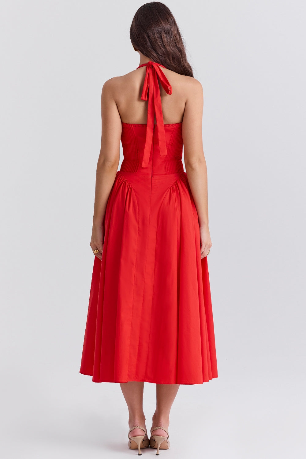 italian tomato cotton halter sundress