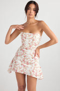 rose print draped corset dress