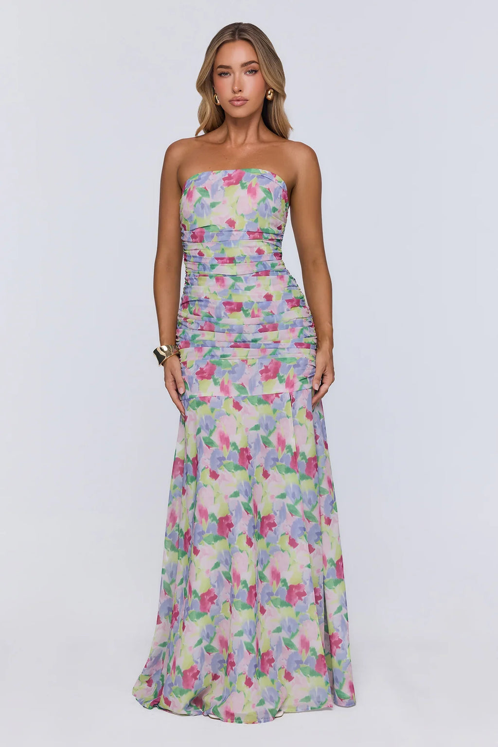 Palm Whisper Strapless Maxi Dress Multi