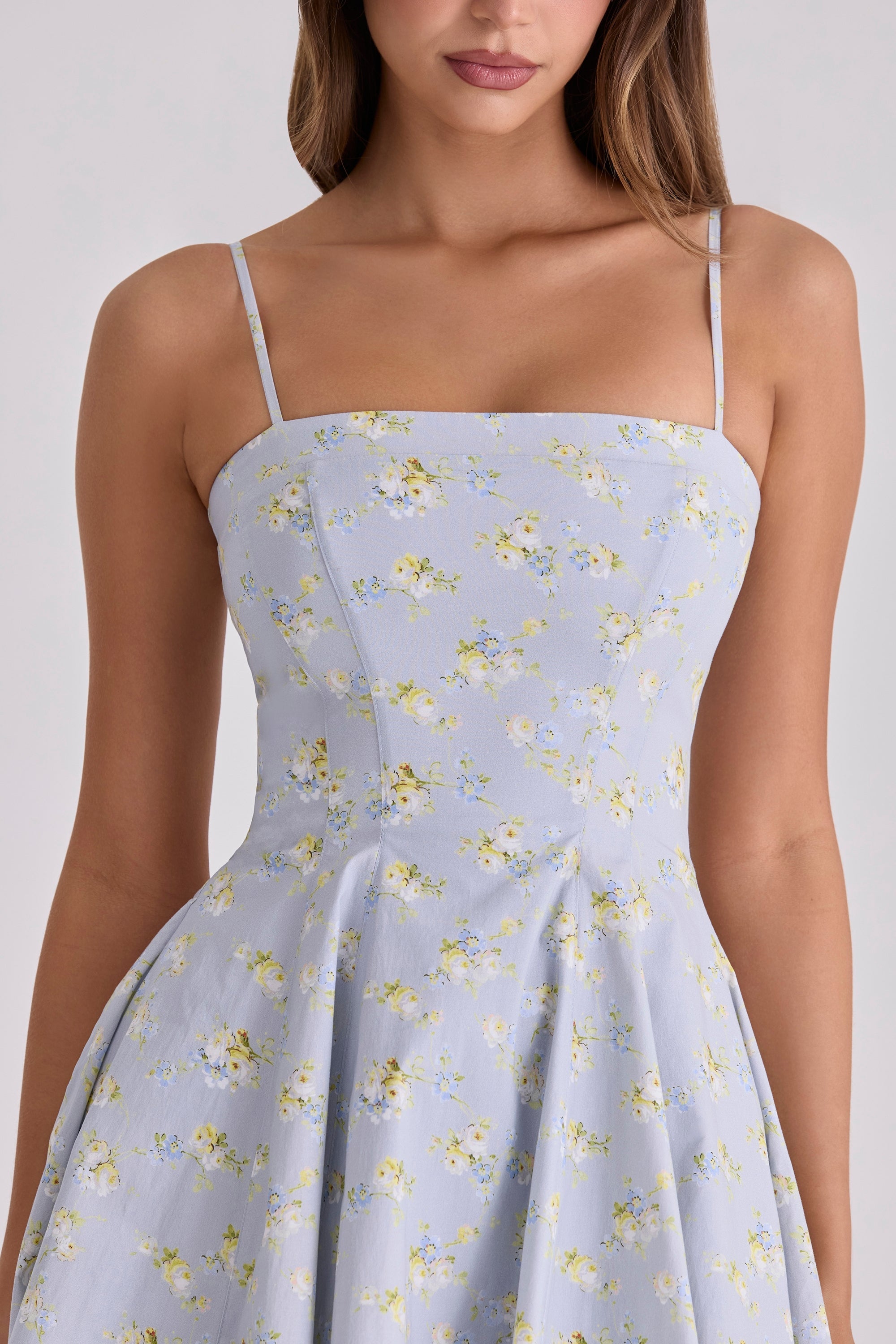 blue wildflower floral print cotton mini sundress