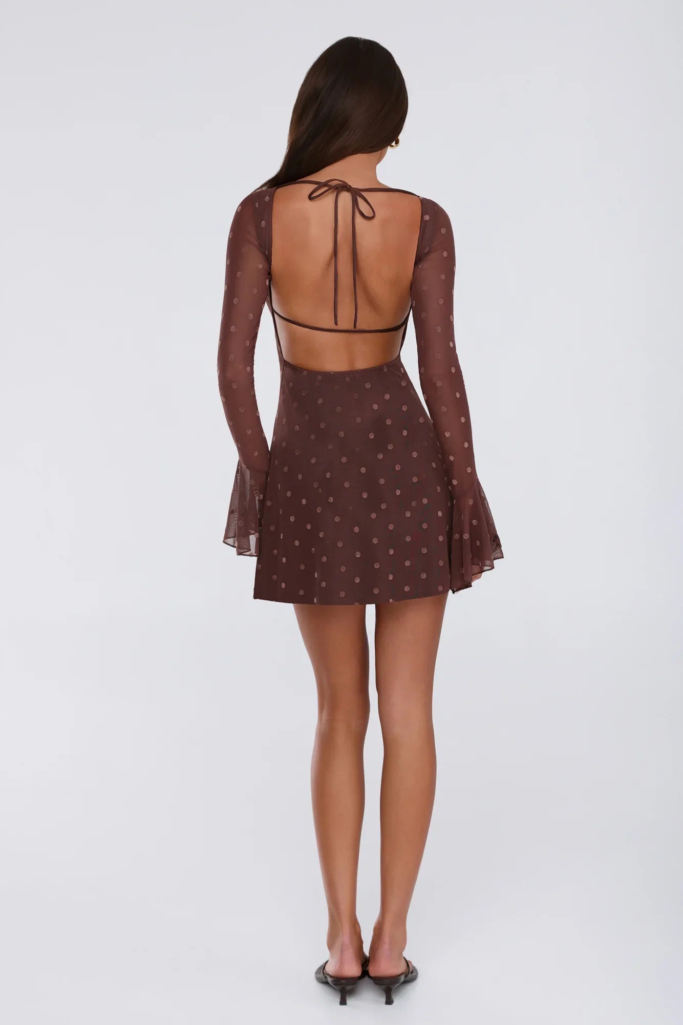 Sunset Season Long Sleeve Polka Dot Mini Dress Brown