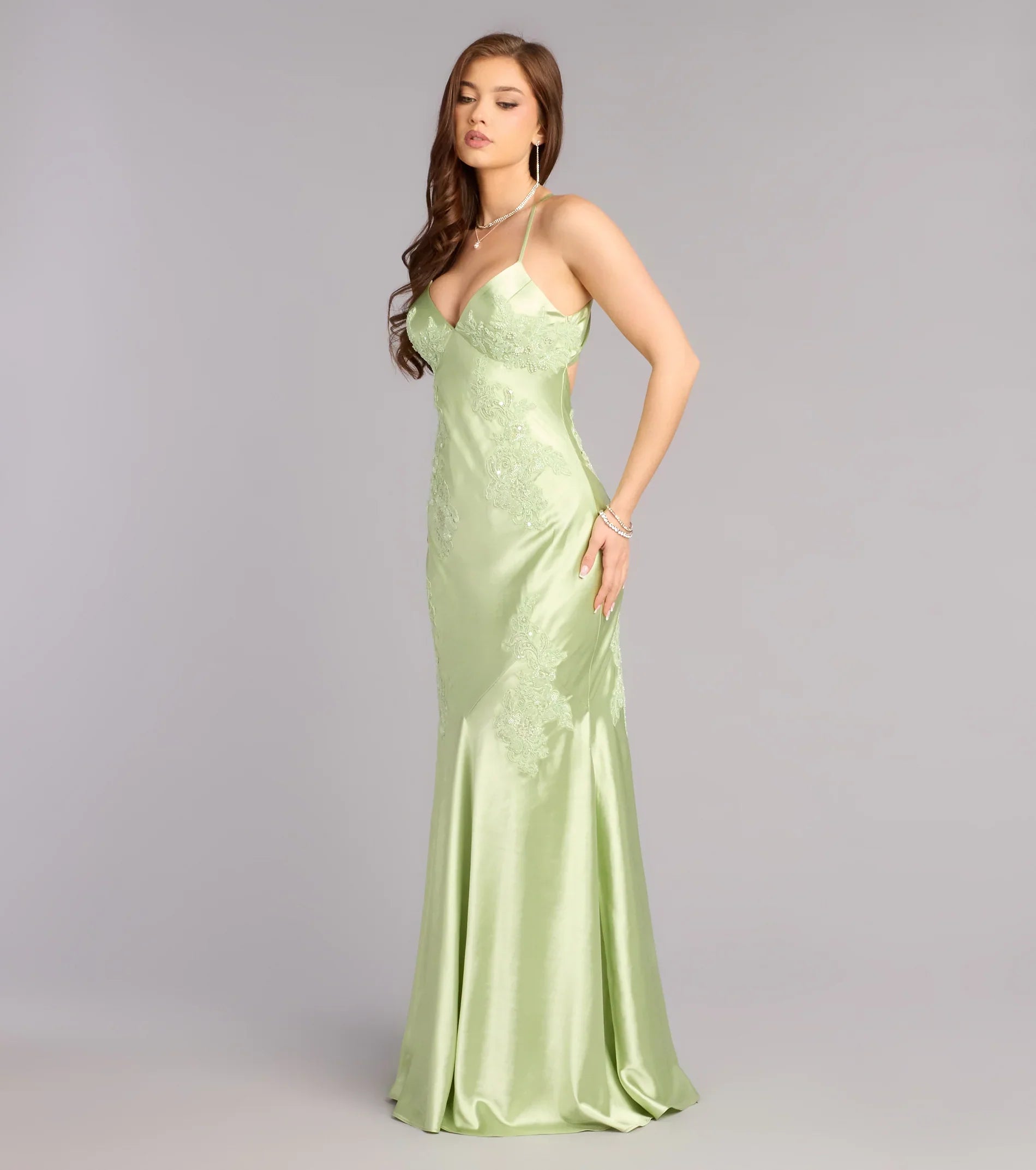 Rachel Satin Open Back Formal Dress