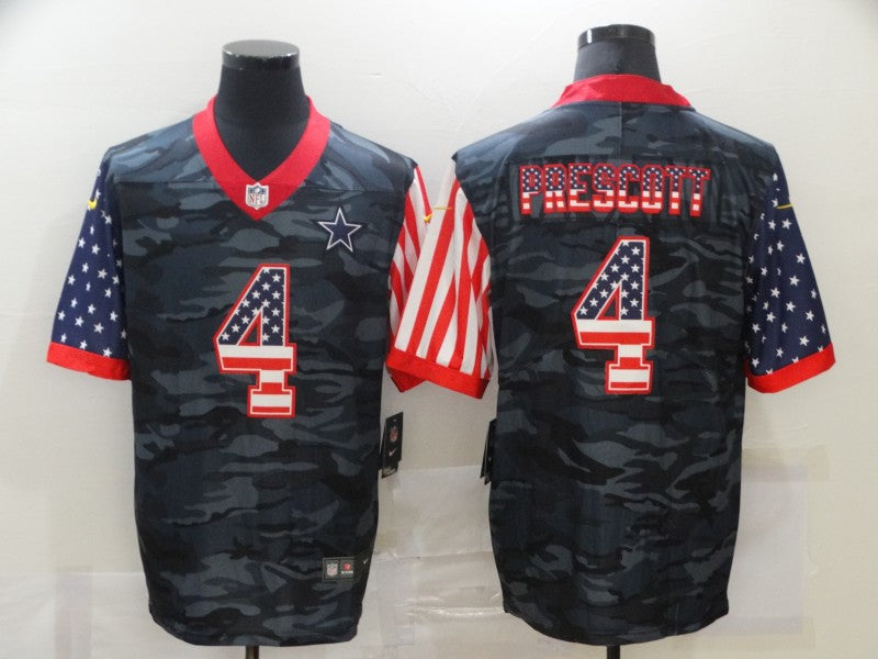 Men's Dallas Cowboys Dak Prescott #4 Gray Camouflage Game Player Jersey1