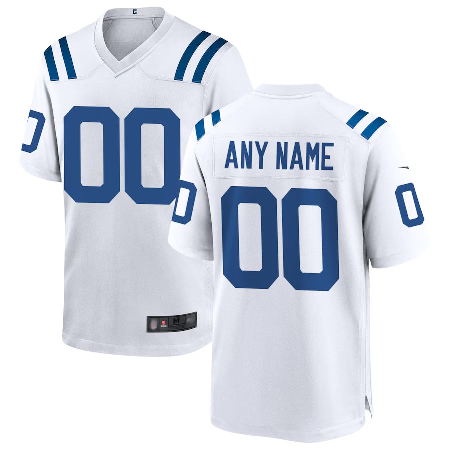Custom IN.Colts White Replica Home Game Football Jerseys