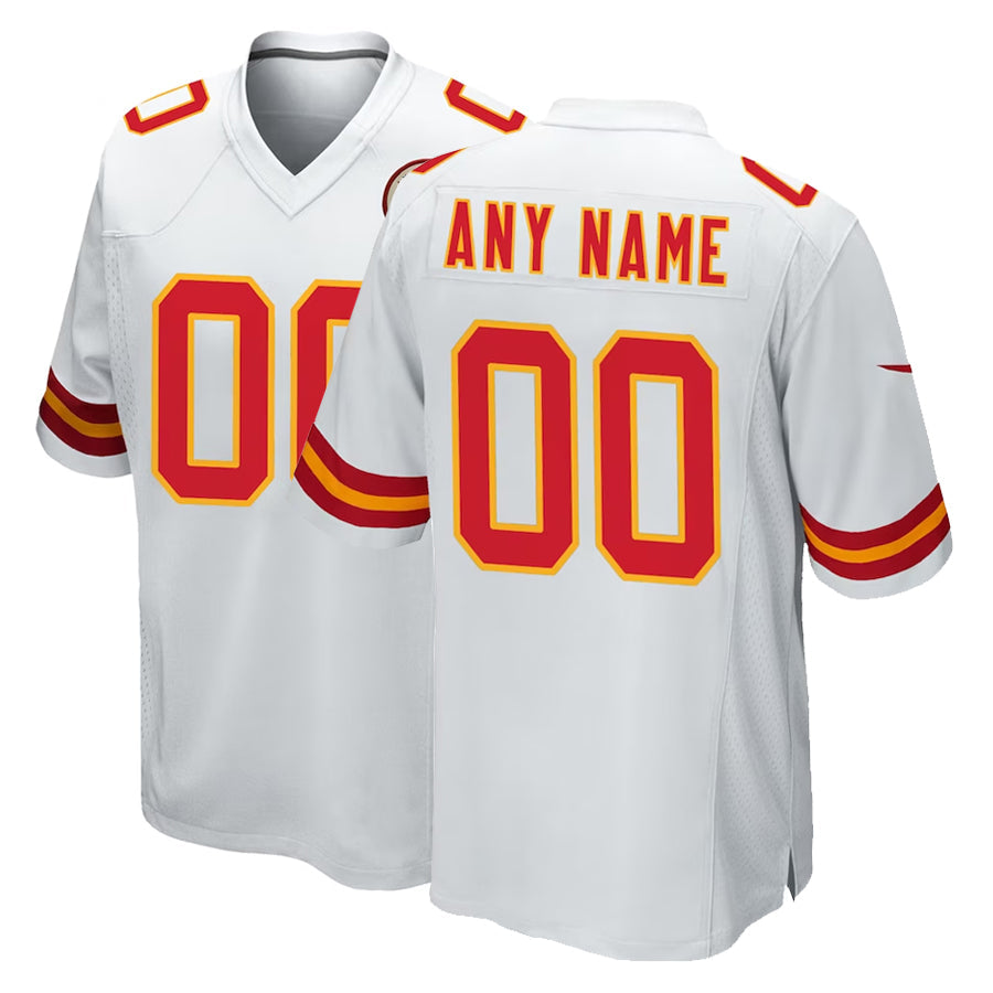 Custom KC.Chiefs White Home Game Football Jerseys