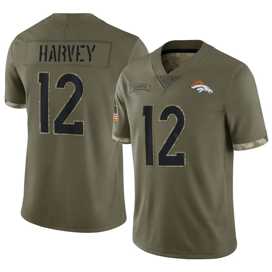 D.Broncos #12 RJ Harvey Player Limited Salute To Service Olive Football Jerseys