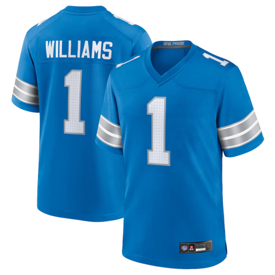 D.Lions #1 Jameson Williams Player Blue Replica Game Football Jerseys