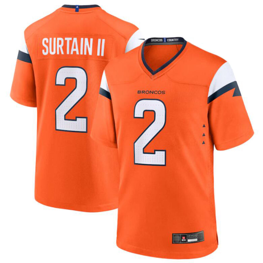 D.Broncos #2 Patrick Surtain II Player Orange Game Jersey Stitched Football Jerseys